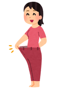 脂肪溶解注射のダイエットに成功して昔のパンツがユルユルになった女性のイラストです。