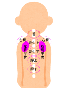 肩こり注射の部位・左右肩甲骨2パーツの位置を図で説明してます。